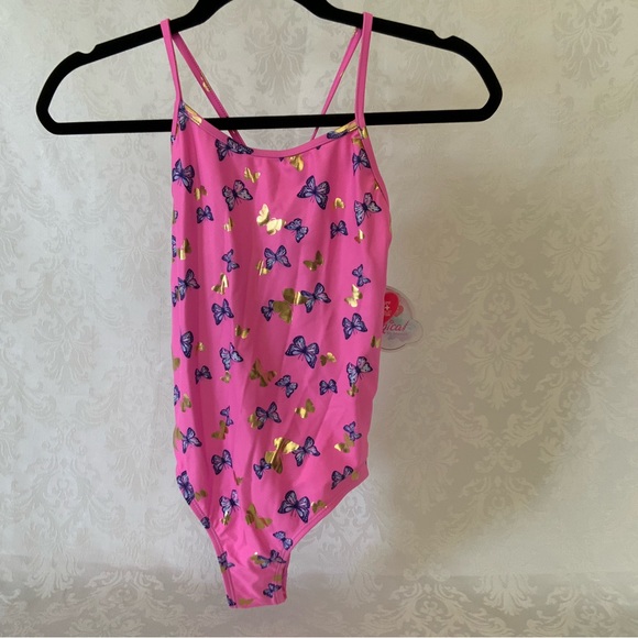 Girls Hot Pink, butterfly, One Piece Swimsuit. NWT - Picture 1 of 6